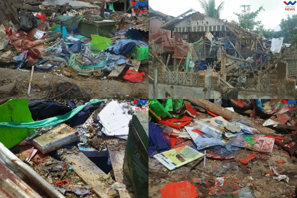 Kolase - Reruntuhan sekolah di Kyauktaw Rakhine setelah serangan udara militer Myanmar. (x.com/rohang_king)