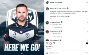 Postingan di akun @gomvfc yang memperkenalkan Juan Mata sebagai pemain baru Melbourne Victory untuk musim A-League 2025. (instagram.com/gomvfc)