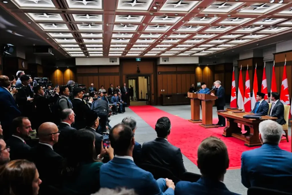 “Presiden RI Prabowo Subianto dan PM Kanada Mark Carney usai penandatanganan ICA–CEPA di Ottawa. (Ekon.go.id)