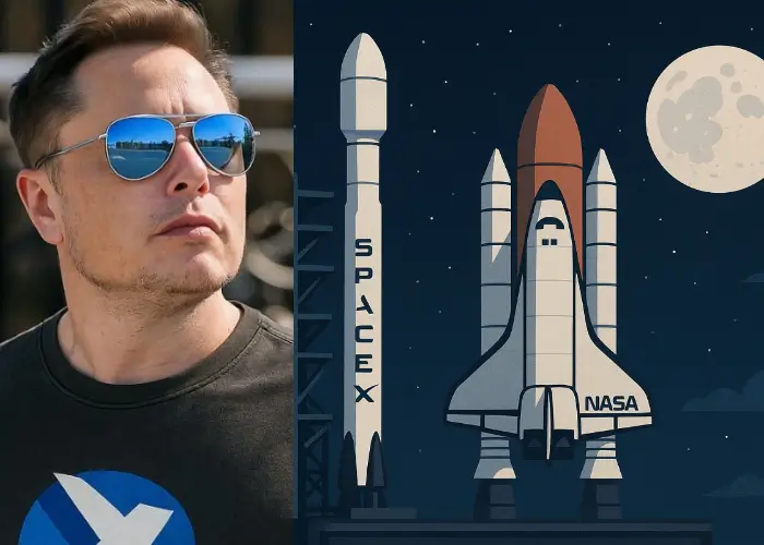 Ilustrasi - kolase Elon Musk bersama roket SpaceX dan logo NASA. (X.com/ElonMusk)