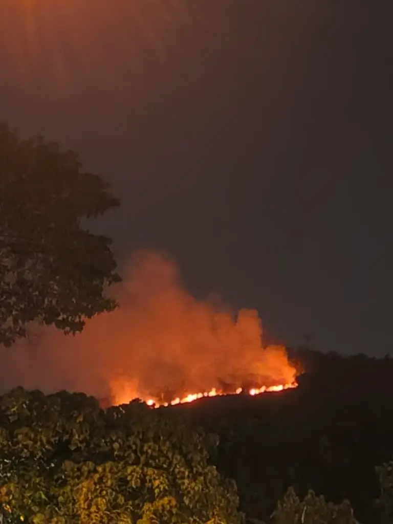 Kebakaran hutan di kawasan perbukitan Taman Seri Timah, Balakong. (x.com/wazif_y)