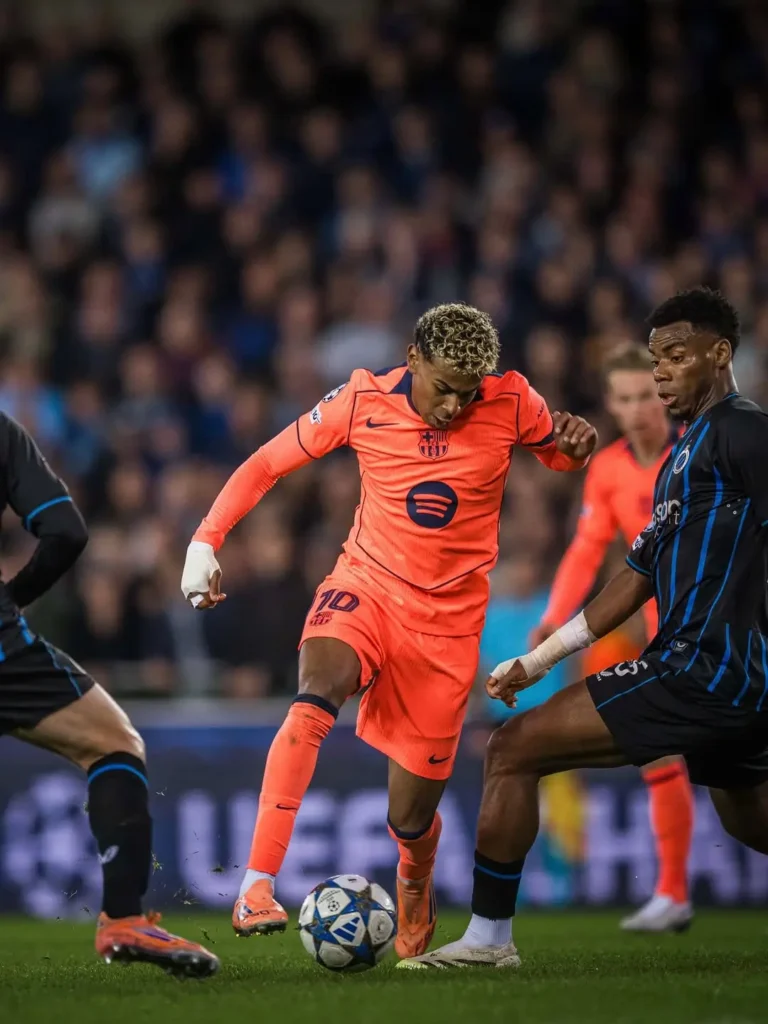 Pemain Barcelona Lamine Yamal menyumbang gol penyama kedudukan melawan Club Brugge di Stadion Jan Breydel, Belgia. (instagram.com/fcbarcelona)
