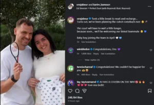 Ons Jabeur mengumumkan kehamilannya melalui unggahan di Instagram dengan senyum bahagia bersama suaminya. (instagram.com/onsjabeur)