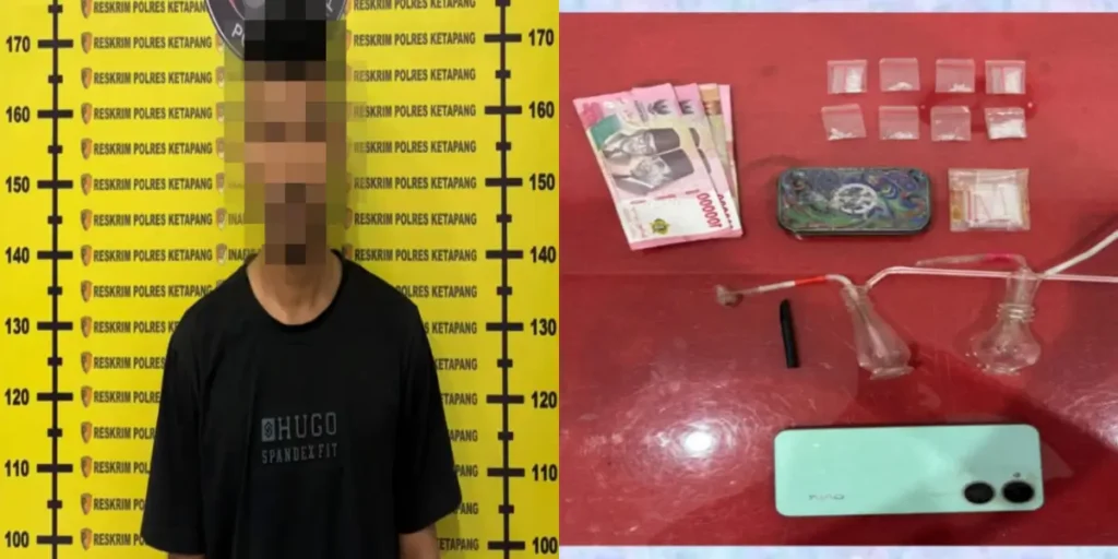 Petugas Satresnarkoba Polres Ketapang mengamankan tersangka kasus narkoba beserta barang bukti sabu. (Dok. Polres Ketapang)