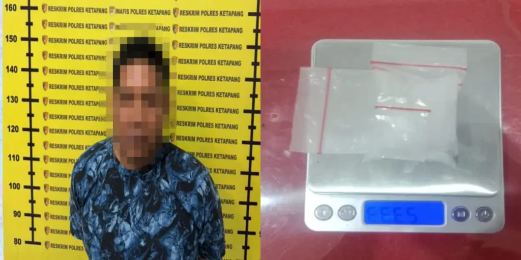 Petugas Polsek Nanga Tayap menunjukkan pelaku beserta barang bukti sabu seberat 23,33 gram hasil pengungkapan kasus narkoba. (Polsek Nanga Tayap)