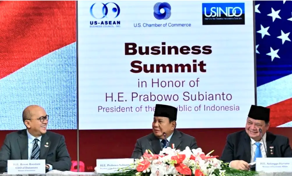 Presiden Prabowo Subianto saat berbicara dalam Business Summit di Washington DC.