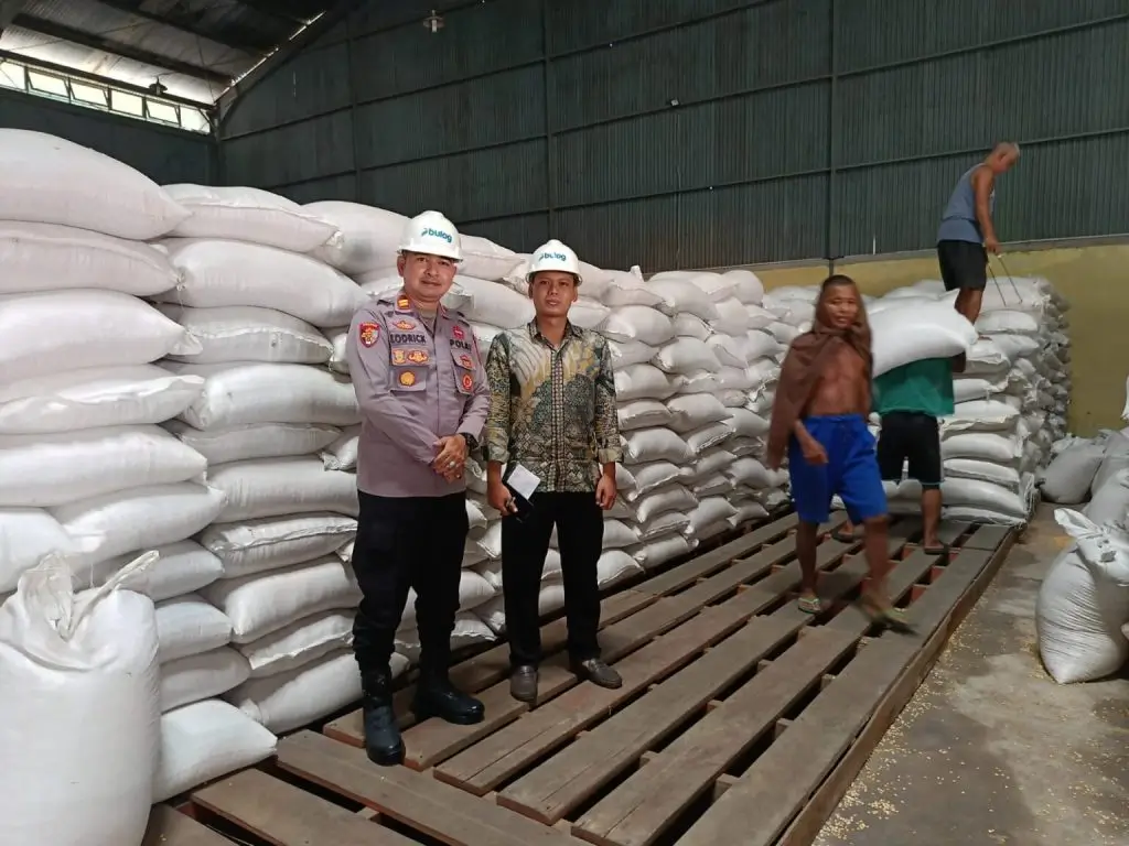 Petugas Polsek Sungai Kunyit menyerahkan jagung pipil hibrida ke gudang Bulog Mempawah.