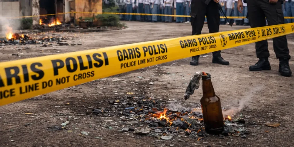 Ilustrasi garis polisi - kasus pelemparan bom molotov di SMPN 3 Sungai Raya, Kubu Raya.