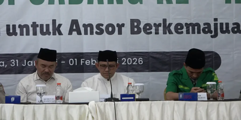 Wakil Bupati Sambas Heroaldi Djuhardi Alwi membuka Konfercab II GP Ansor Kabupaten Sambas, Sabtu (31/1/2026).