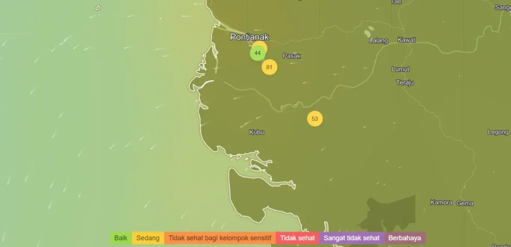 Pantauan kualitas udara Pontianak yang berada pada level sedang berdasarkan data AQI.