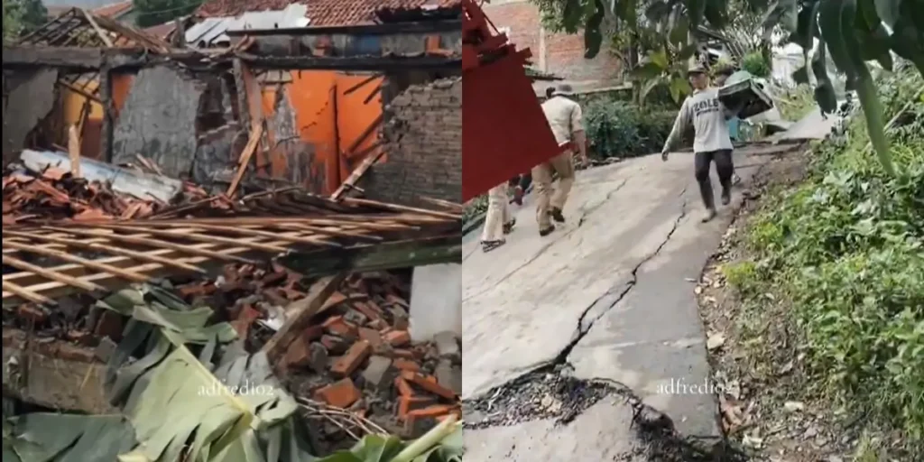 Lokasi tanah bergerak di Desa Padasari, Tegal, yang menyebabkan ratusan warga mengungsi dan bangunan pesantren ambruk. (instagram.com/adfredi02)