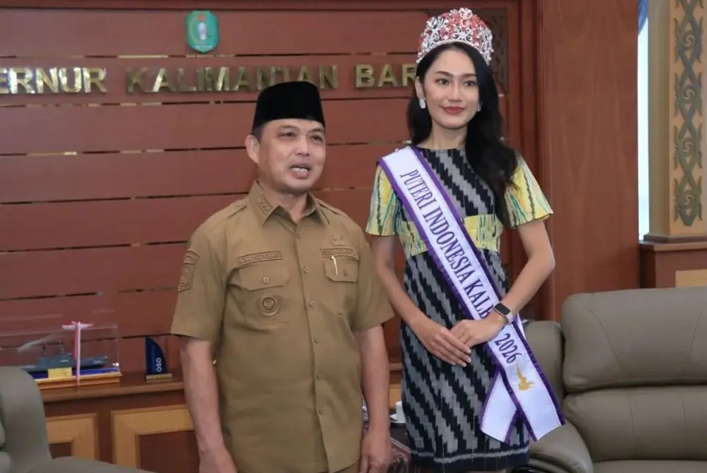 Gubernur Kalbar Ria Norsan menerima audiensi Anggelia Mercyana yang akan mewakili Kalbar di ajang Puteri Indonesia 2026, Senin (30/3/2026).