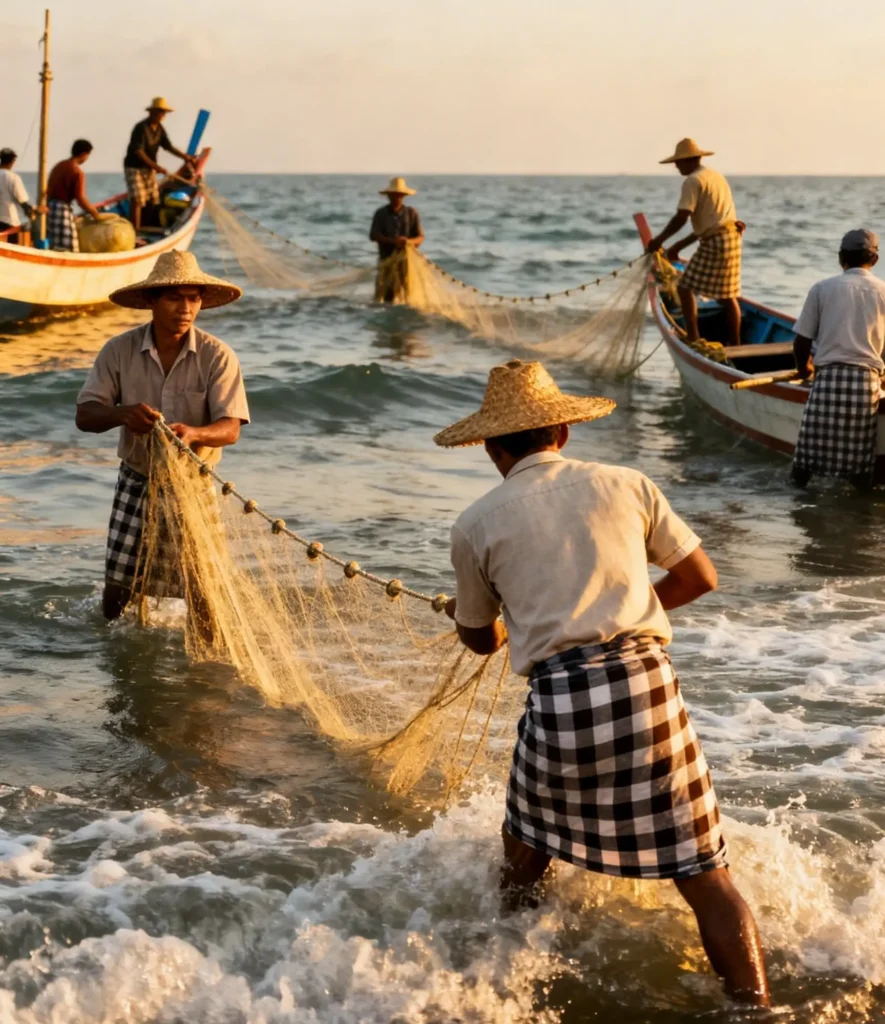 Ilustrasi - Aktivitas nelayan Indonesia melaut.