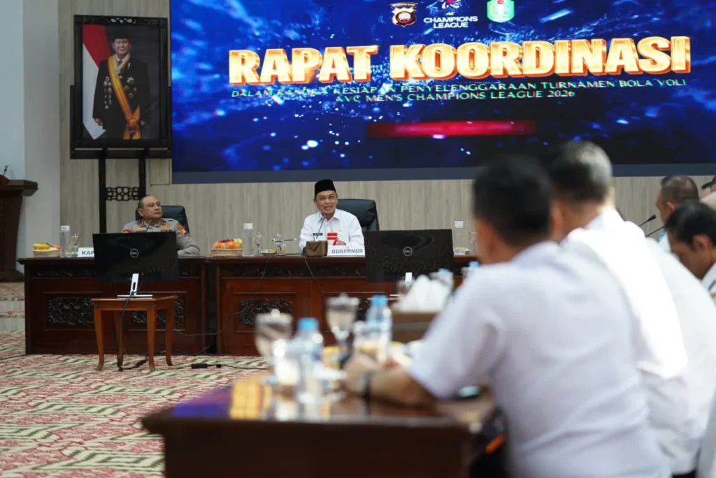 Gubernur Kalimantan Barat Ria Norsan memimpin rapat koordinasi persiapan AVC Men’s Champions League 2026 di Kantor Gubernur Kalbar, (15/4/2026).