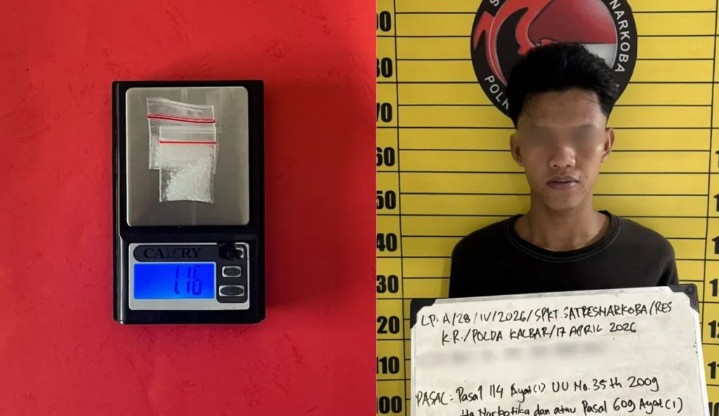 Polisi mengamankan pengedar sabu di Sungai Kakap Kubu Raya beserta barang bukti.
