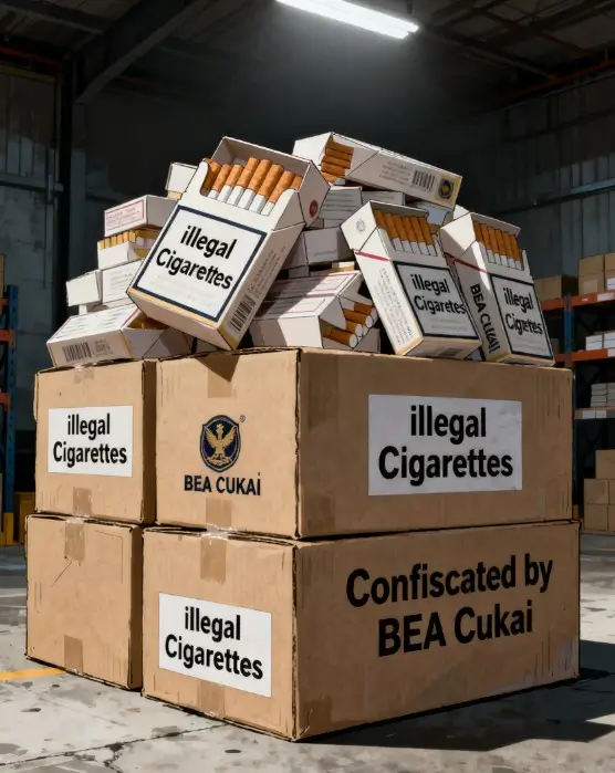 Ilustrasi - tumpukan karton rokok ilegal tanpa pita cukai yang diamankan petugas di wilayah perbatasan Entikong,