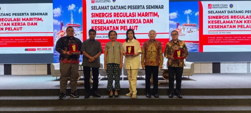Seminar regulasi maritim, keselamatan kerja, dan kesehatan pelaut yang digelar Klinik Utama Khatulistiwa Pontianak di Hotel Golden Tulip, Pontianak, (25/5/2026)
