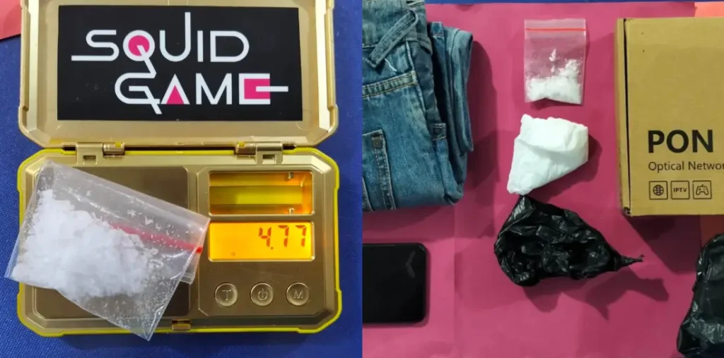Polres Sanggau menunjukkan barang bukti sabu 4,77 gram yang disembunyikan di dalam celana jeans.