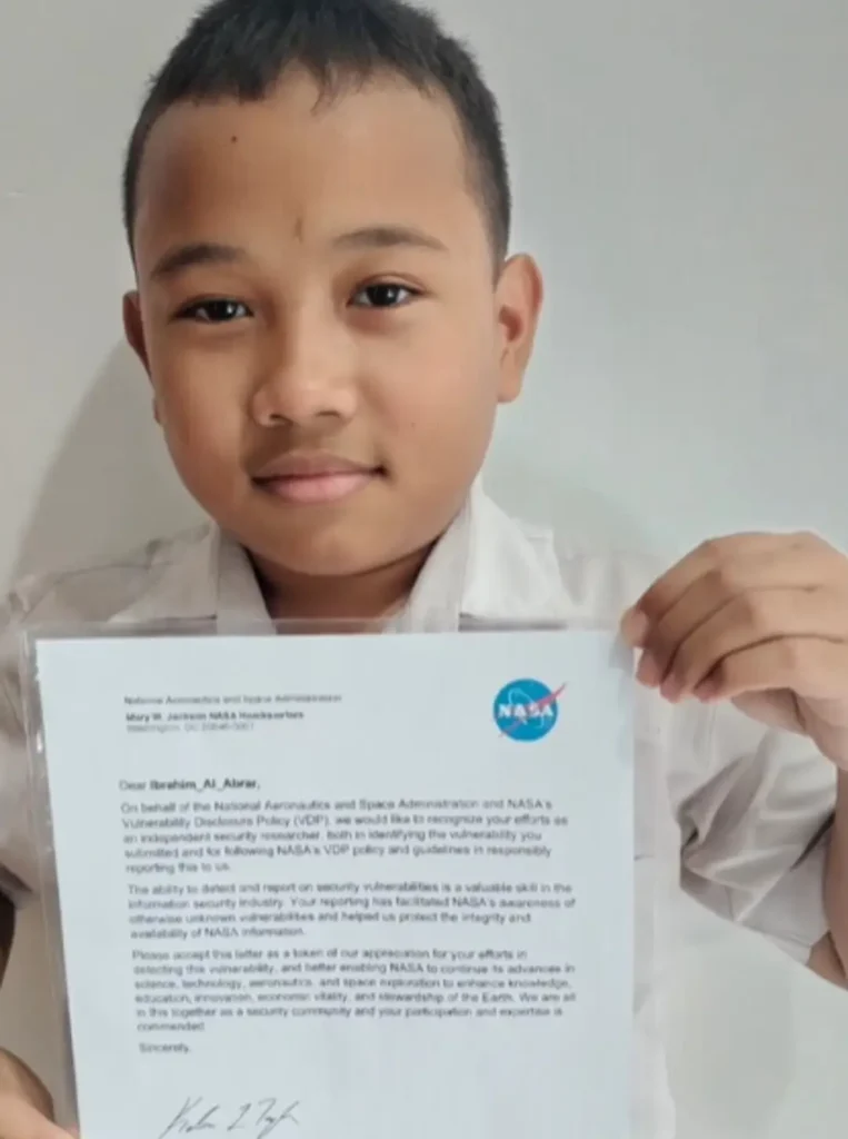 Ibrahim Al Abrar, siswa SD asal Boyolali, menerima apresiasi dari NASA setelah menemukan celah keamanan pada domain publik.