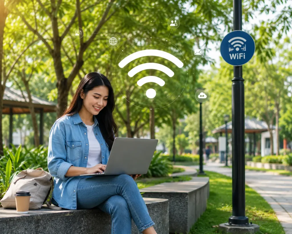 Ilustrasi fasilitas WiFi gratis Pemerintah Kota Pontianak untuk mendukung aktivitas digital masyarakat.