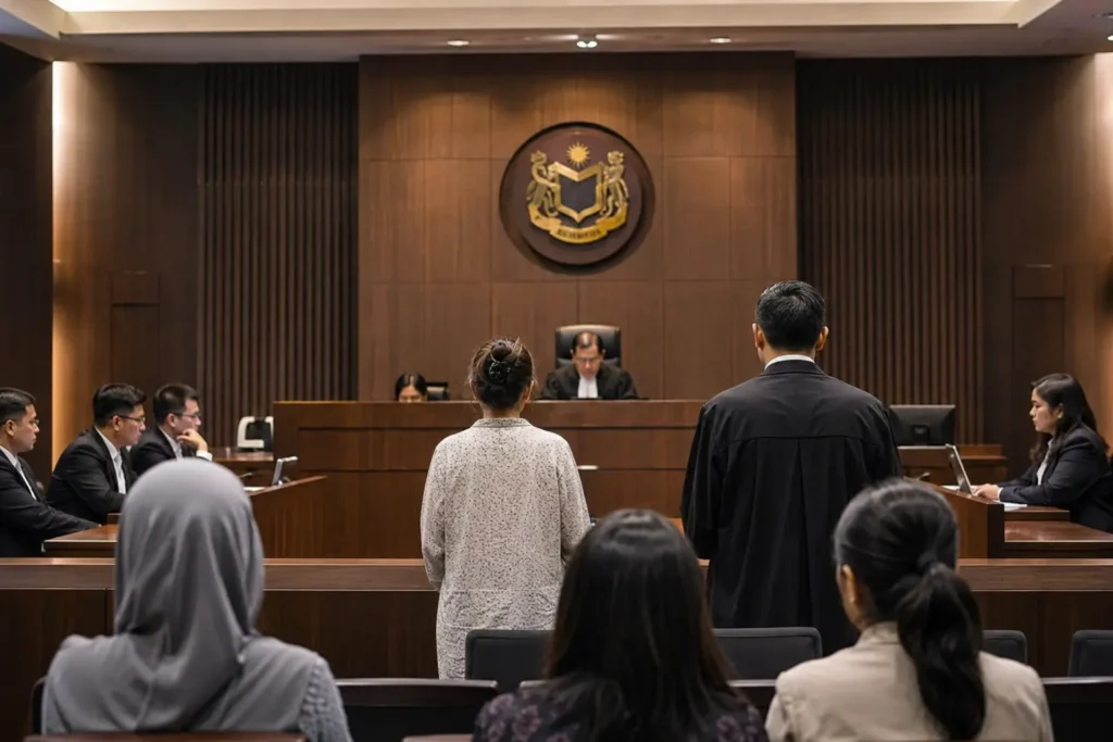 Ilustrasi ruang sidang pengadilan di Kuching, Malaysia terkait vonis lima bulan penjara terhadap seorang WNI dalam kasus prostitusi.