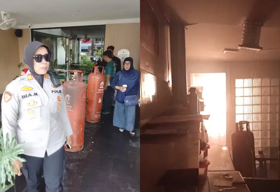 Kebakaran Coffee Shop Butu di Jalan Gajah Mada, Pontianak Selatan, yang diduga dipicu ledakan tabung gas LPG.