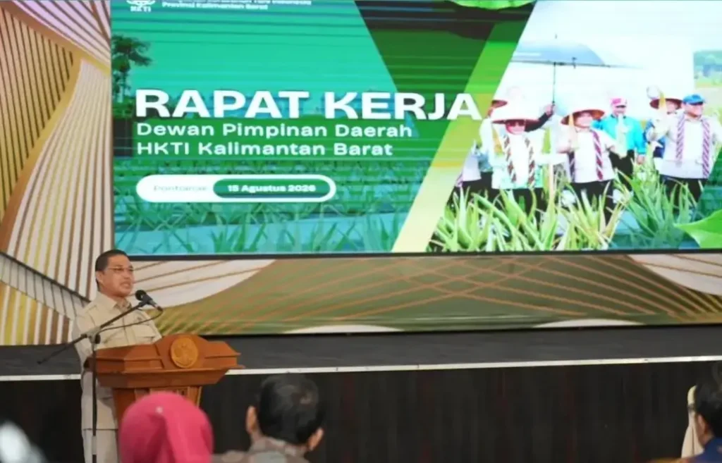 Gubernur Kalbar Ria Norsan memimpin rapat kerja HKTI Kalbar dan mendorong anak muda mengembangkan bisnis pertanian.