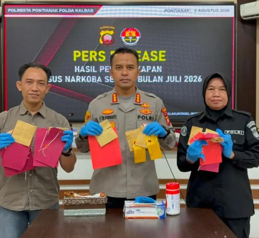 Polresta Pontianak mengungkap sembilan kasus narkoba sepanjang Juli 2026.