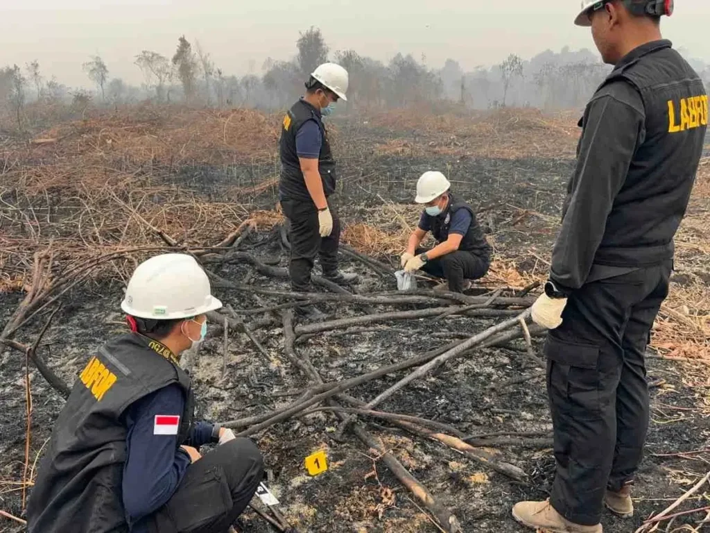 Polisi melakukan olah TKP kasus dugaan pembakaran lahan yang melibatkan anggota DPRD Mempawah. (Foto: Res-Mpw)