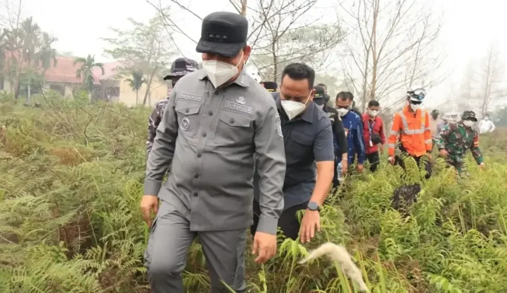 Gubernur Kalbar Ria Norsan meninjau penanganan karhutla di Desa Limbung, Kubu Raya.