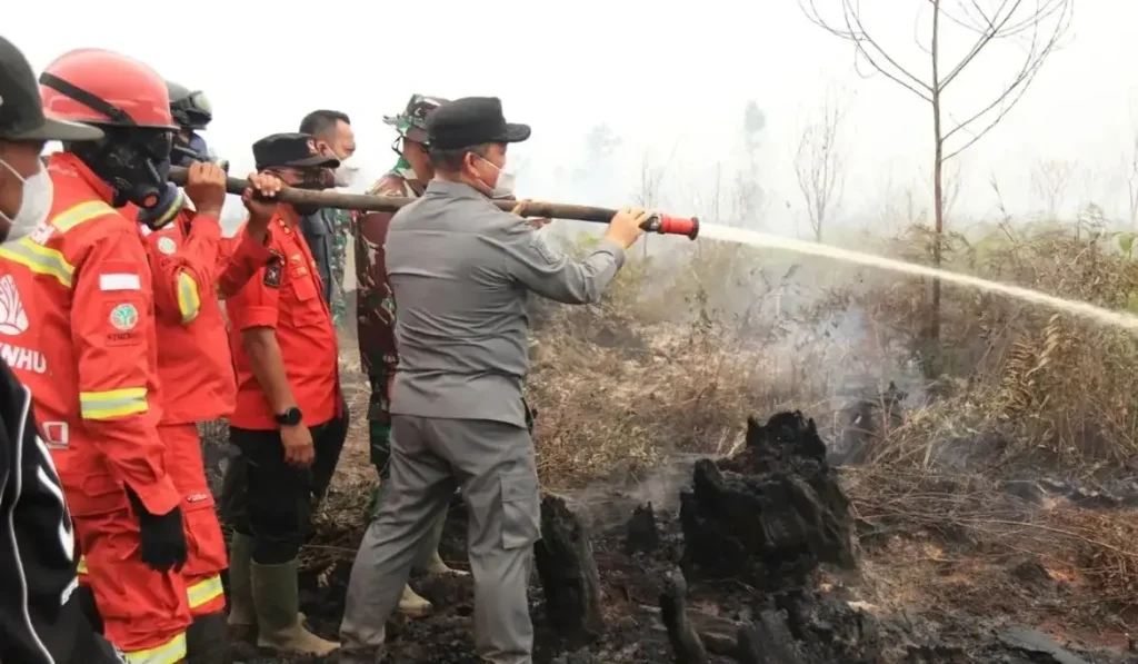 Gubernur Kalbar Ria Norsan meninjau penanganan karhutla dan menyerahkan bantuan logistik kepada petugas di Desa Limbung, Kubu Raya.