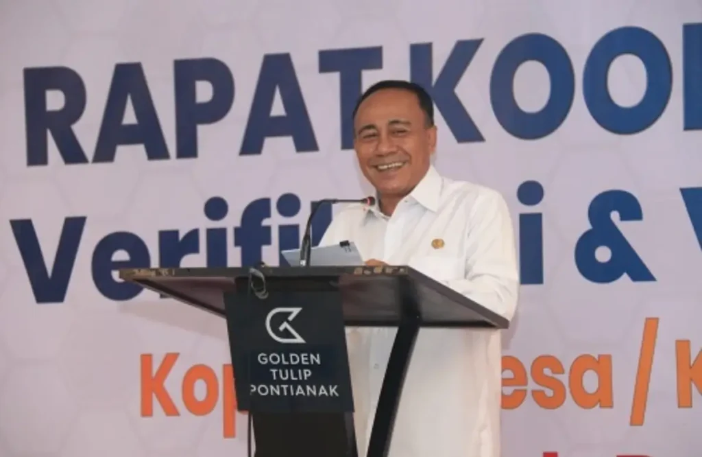 Wakil Gubernur Kalbar Krisantus Kurniawan membuka Rakor Verifikasi dan Validasi Koperasi Merah Putih di di Hotel Golden Tulip Pontianak, Rabu (23/9/2026).