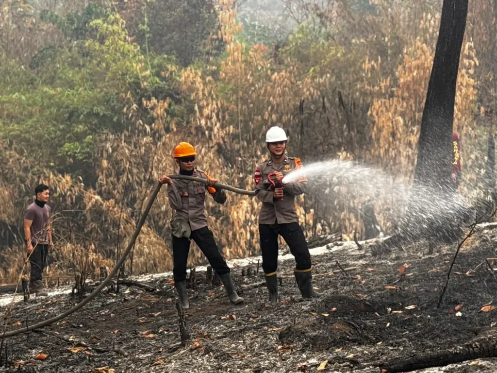 Tim gabungan melakukan pendinginan lahan karhutla di Sukadana Kayong Utara. (Res-KKU)