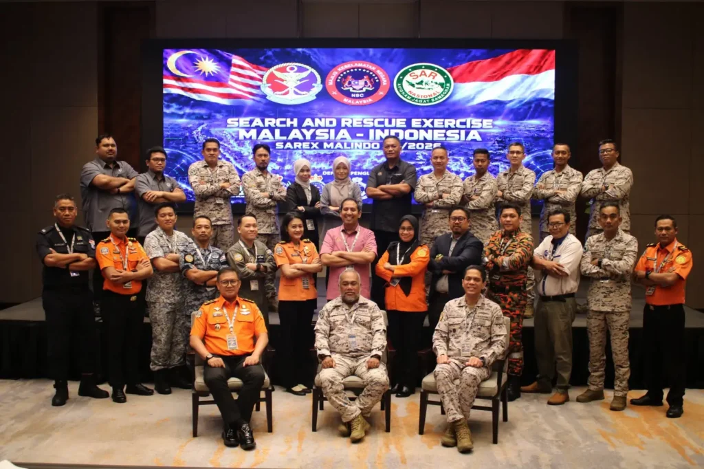 Latihan bersama SAR Indonesia dan Malaysia dalam SAREX MALINDO-45 Tahun 2026 untuk memperkuat kesiapsiagaan di Selat Malaka. (Foto: instagram.com/sar_nasional)
