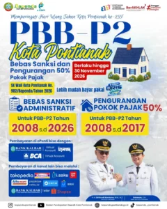 Poster informasi pemberian keringanan PBB-P2 dalam rangka menyambut Hari Jadi ke-255 Pontianak.