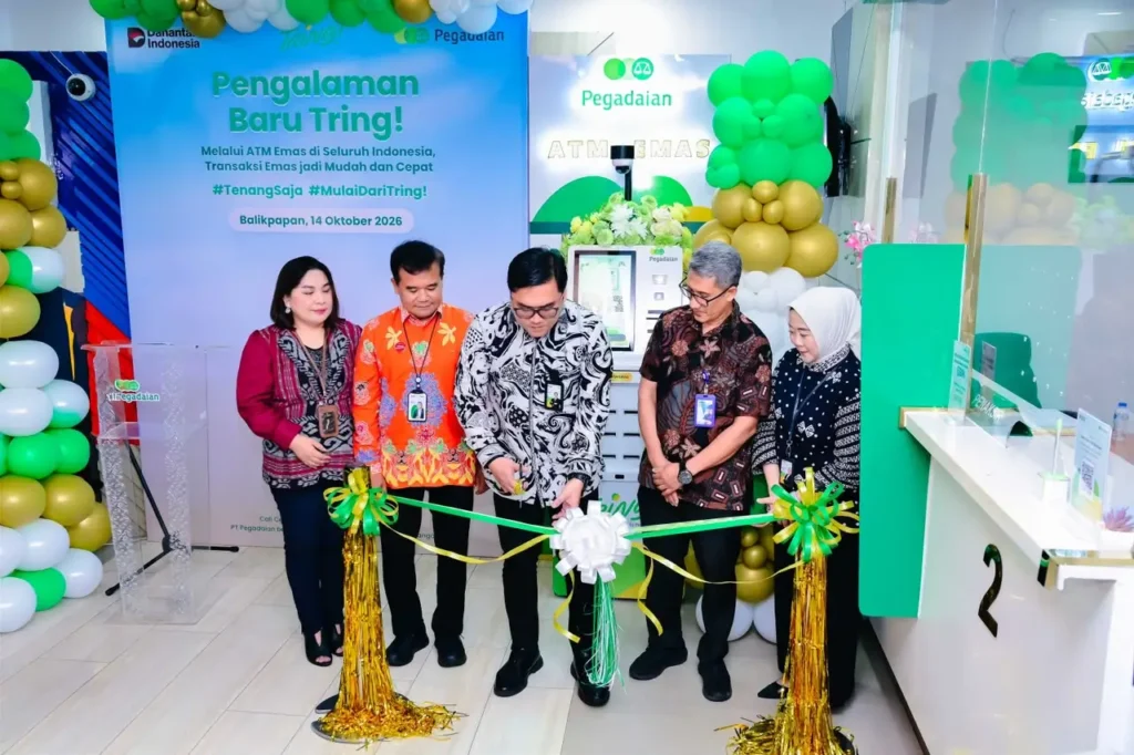 Peluncuran ATM Emas Pegadaian di Kantor Cabang Damai Balikpapan untuk memudahkan investasi emas fisik.