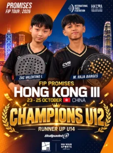 Muhammad Raja Barges Raja dan Zac Valentino Latief meraih juara U-12 dan runner-up U-14 di FIP Promises Hong Kong III 2026. (Ist)