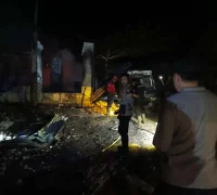 Rumah warga yang ludes terbakar di Dusun Sungai Akar, Desa Semuntai, Kecamatan Mukok, Kabupaten Sanggau.