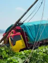 Truk Mitsubishi mengalami kecelakaan tunggal akibat diduga rem blong di Jalan Poros Tengah Sanggau.