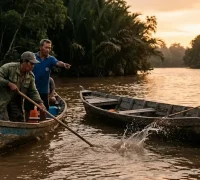 Ilustrasi - Tim SAR dan warga melakukan pencarian korban yang diduga diterkam buaya di perairan Batu Ampar, Kubu Raya.