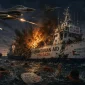 Ilustrasi kapal misi kemanusiaan Global Sumud Flotilla yang dicegat di perairan Laut Mediterania.