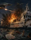 Ilustrasi kapal misi kemanusiaan Global Sumud Flotilla yang dicegat di perairan Laut Mediterania.