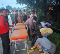 Petugas mengevakuasi korban kecelakaan maut di Simpang Manuk, Kecamatan Balai, Kabupaten Sanggau, menuju Puskesmas Batang Tarang. (Foto: Res-Sgu)