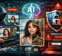 Ilustrasi ancaman manipulasi foto berbasis kecerdasan buatan terhadap keamanan digital.