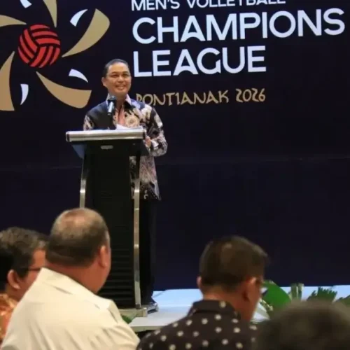Gubernur Ria Norsan menyambut kontingen AVC Voli 2026 di Novotel Pontianak, (11/5/2026).