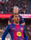Pemain Barcelona merayakan gol ke gawang Mallorca pada laga LaLiga di Estadi Olímpic.