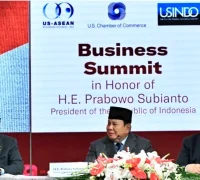 Presiden Prabowo Subianto saat berbicara dalam Business Summit di Washington DC.