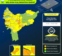 BMKG Kalbar mengimbau warga tetap waspada terhadap potensi hujan lebat disertai petir dan angin kencang di sejumlah wilayah sore ini. (BMKG)