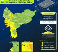 BMKG Kalbar mengingatkan masyarakat Pontianak untuk waspada hujan deras dan air pasang maksimum pada 13 November 2025. (BMKG Kalbar)
