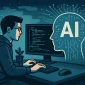 ChatGPT Image 27 Okt 2025, 14.48.32 Ilustrasi programmer menggunakan AI untuk membuat kode dalam konsep vibecoding.